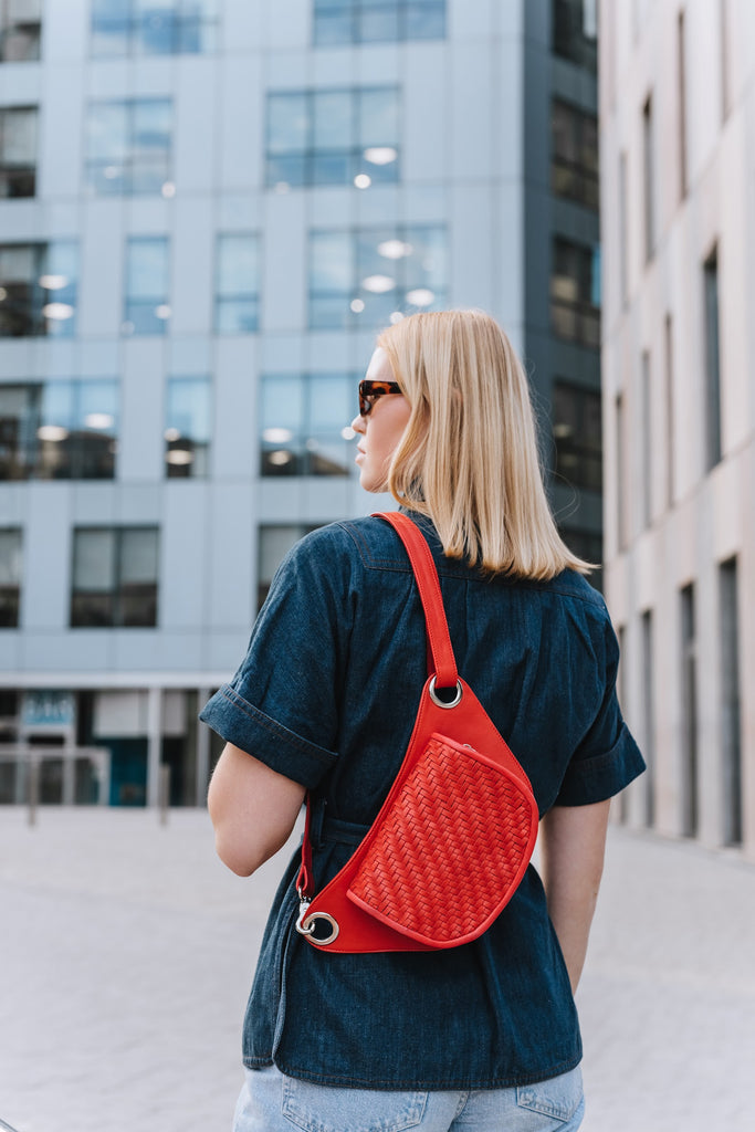 Red Leather Crossbody Bag, Red Leather Purse for Women, Red Crossbody Handbag, Red Leather Shoulder Bag, Braided Red Leather Small Purse